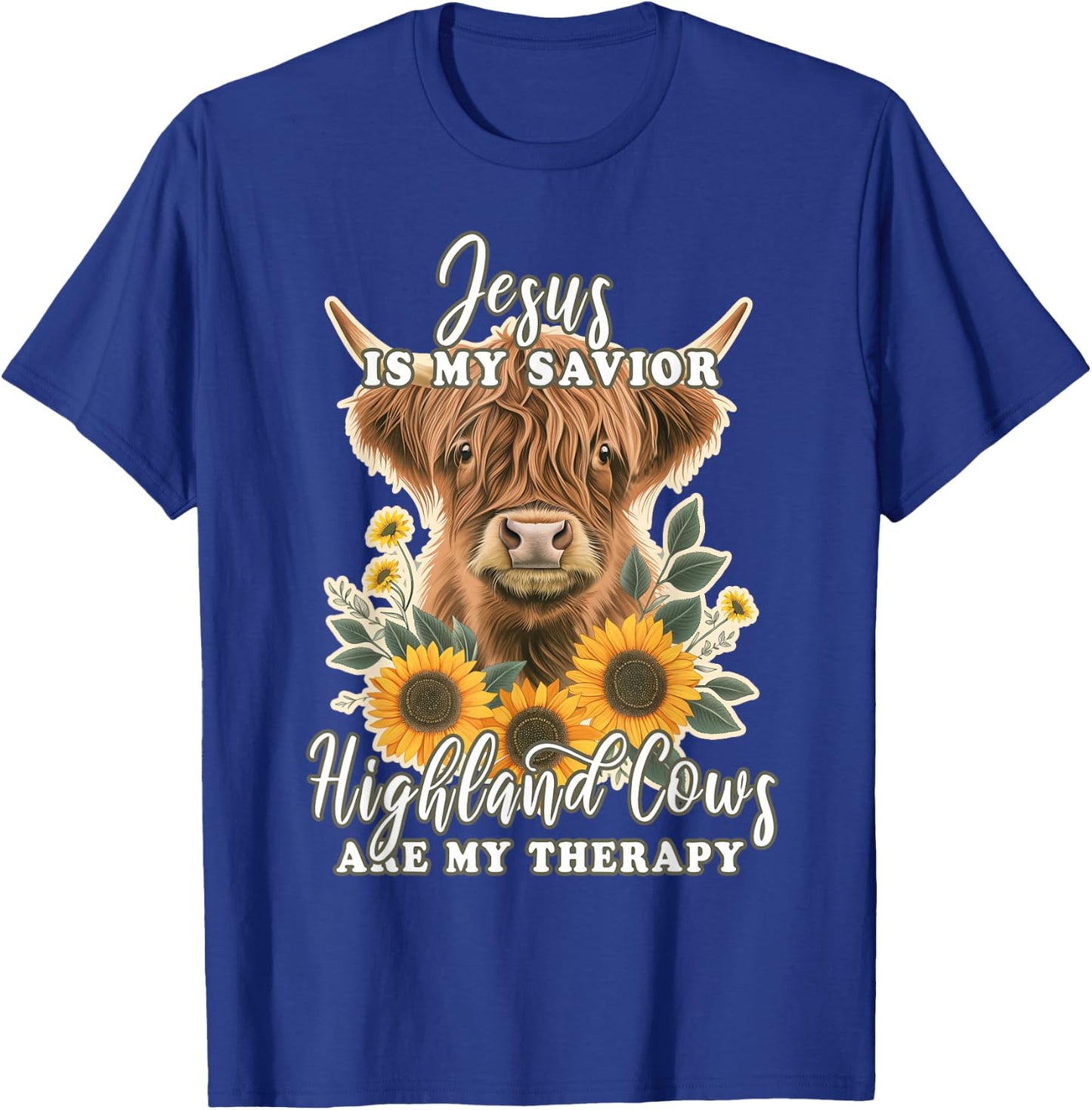 Highland Cow Jesus Christian Religious Highland Cow T-Shirt - T-Shirt | Royal
