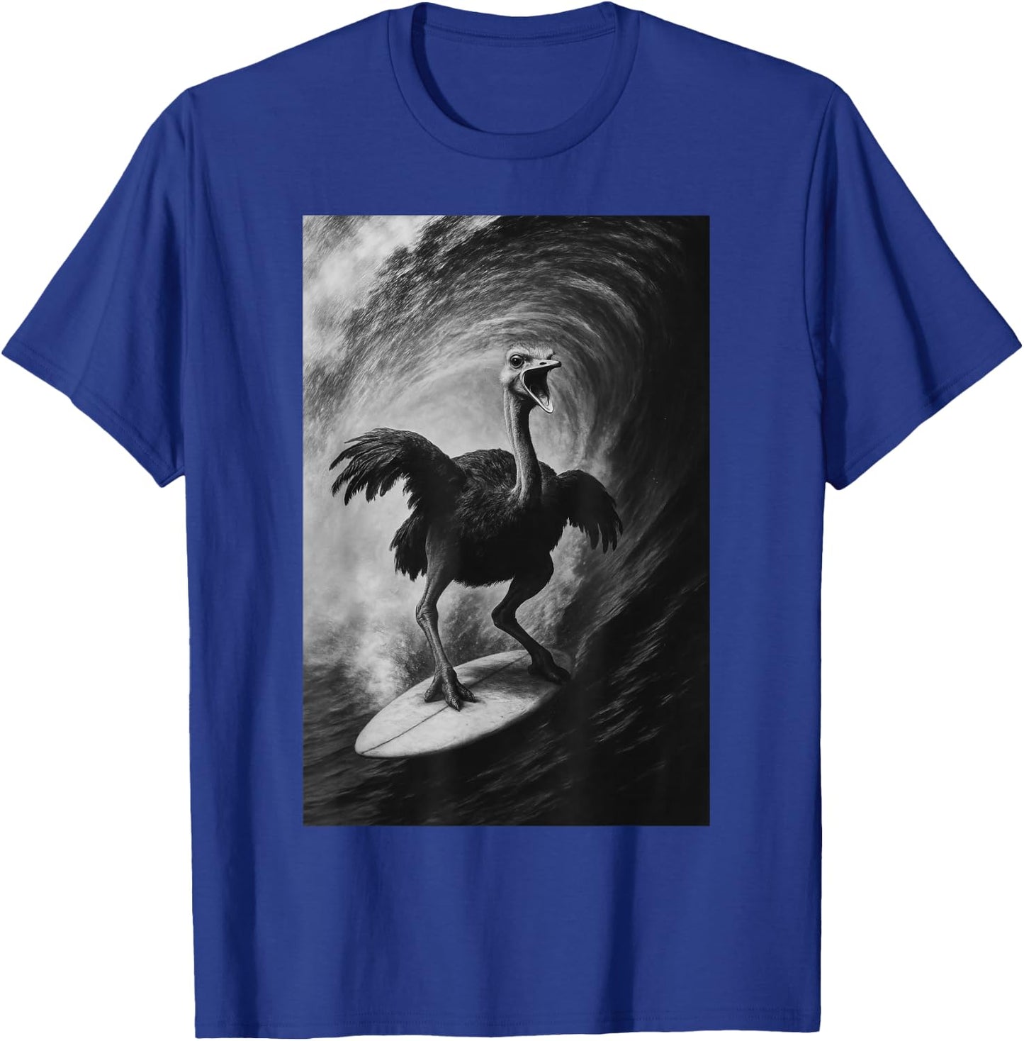 Funny Surfing ostrich Selfie On Surfboard Safari Animal T-Shirt - T-Shirt | Royal