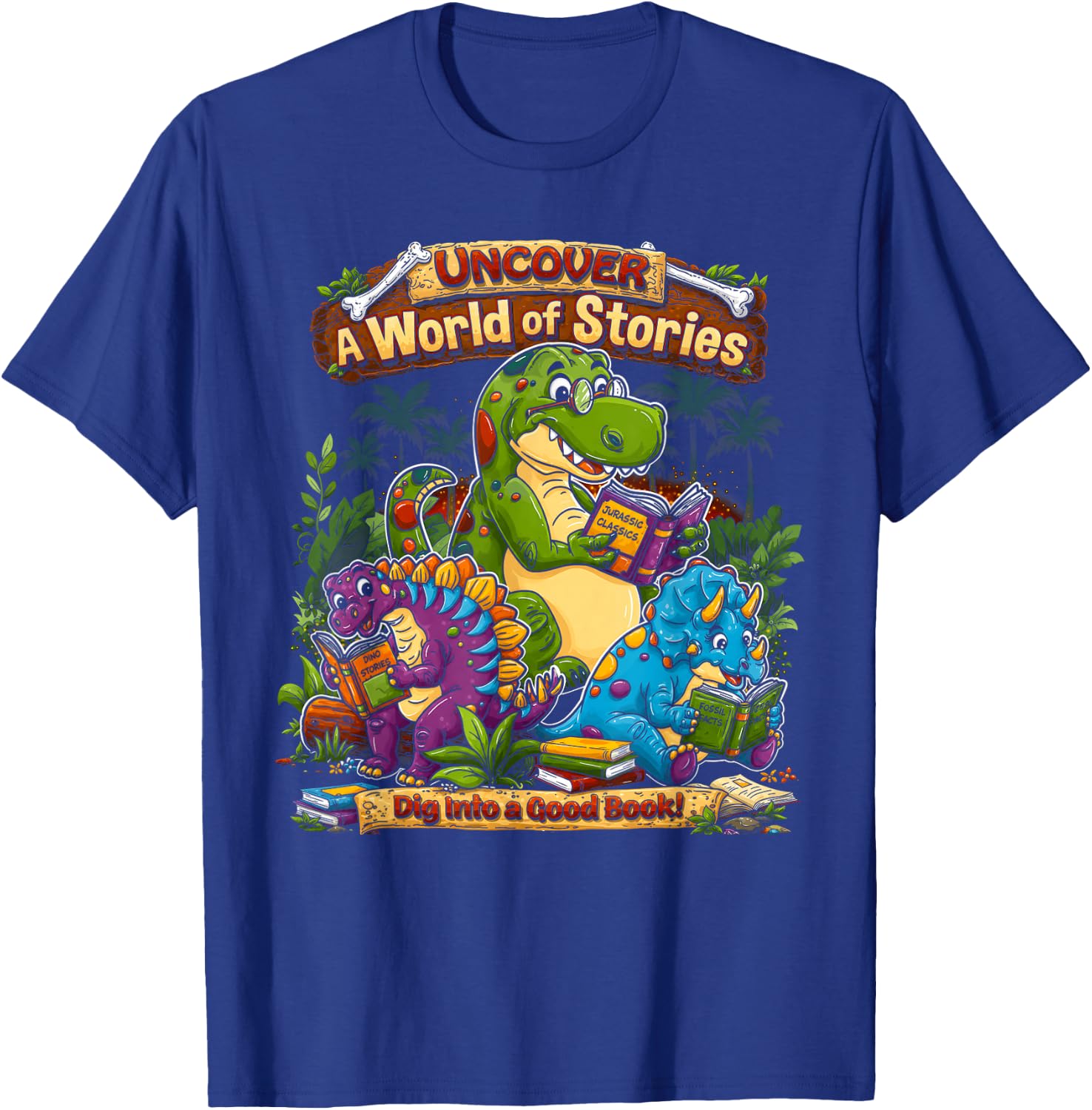 Uncover A World of Stories Dinosaur Reading Shirt for Kids T-Shirt - T-Shirt | Royal