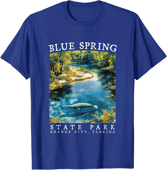 Blue Spring Manatee Nature Lover Florida Vintage Graphic T-Shirt - T-Shirt | Royal