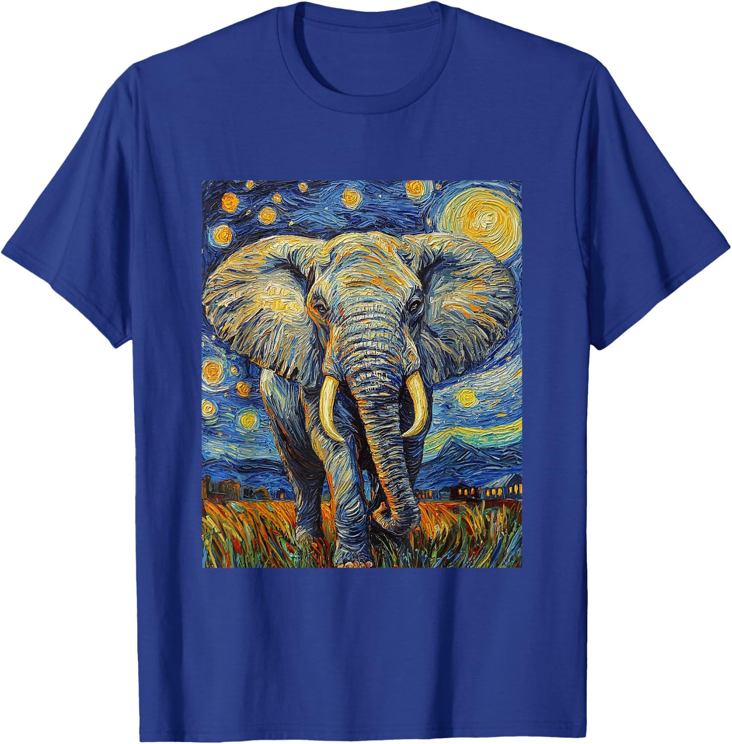 Cute Elephant Africa - Van Gogh Style - Starry Night T-Shirt - T-Shirt | Royal