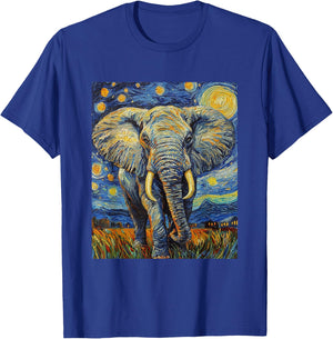 Cute Elephant Africa - Van Gogh Style - Starry Night T-Shirt - T-Shirt | Royal