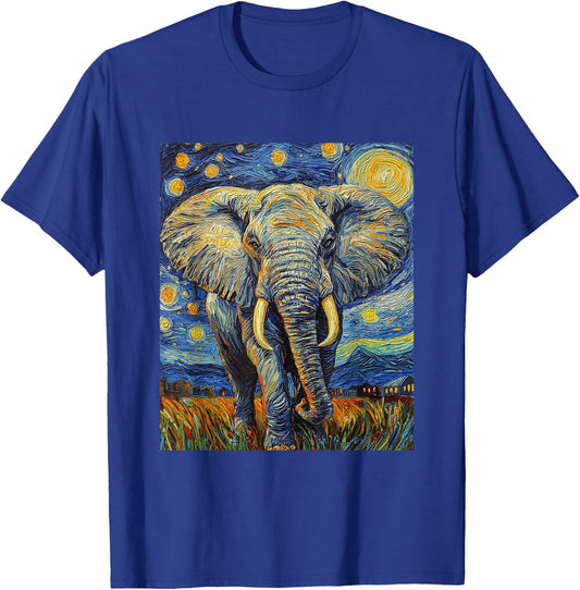 Cute Elephant Africa - Van Gogh Style - Starry Night T-Shirt - T-Shirt | Royal