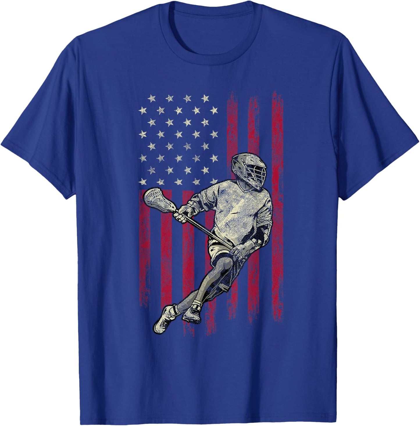 Lacrosse Vintage American Flag 4th Of July Gift T-Shirt - T-Shirt | Royal