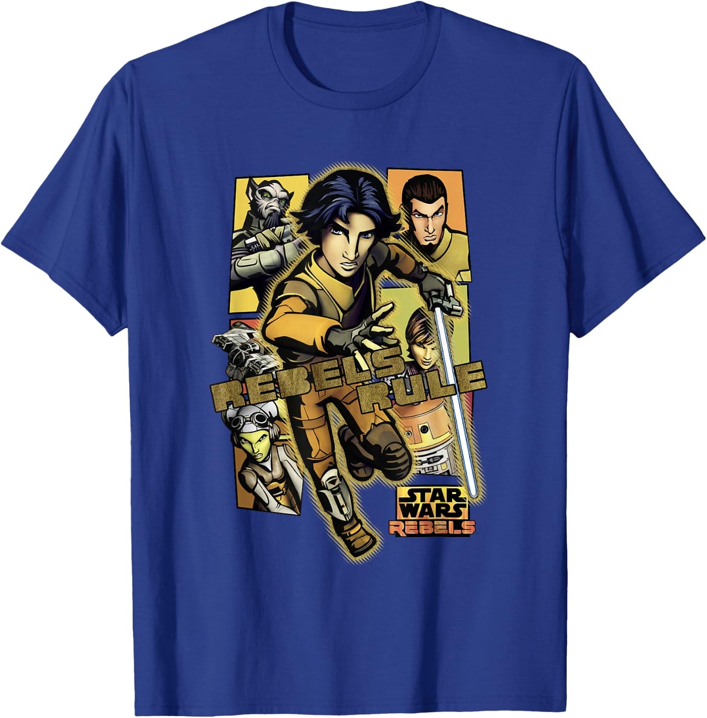 Star Wars Rebels Rule Team Lineup Panels Action Poster T-Shirt - T-Shirt | Royal