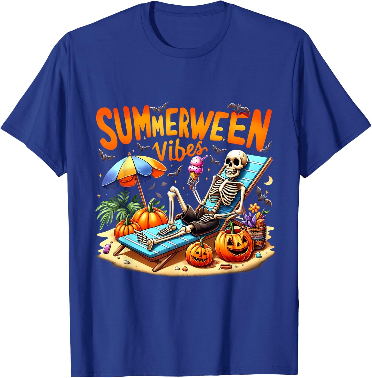 Summerween Halloween Skeleton Ice Cream Summer Vacation Women T-Shirt - T-Shirt | Royal