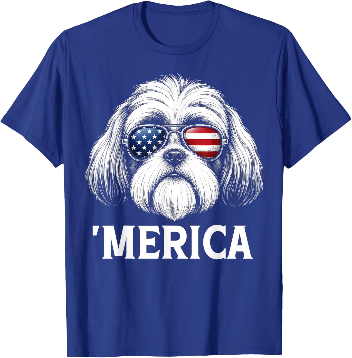 Patriotic Shih Tzu Dog 'Merica American Flag USA 4th of July T-Shirt - T-Shirt | Royal