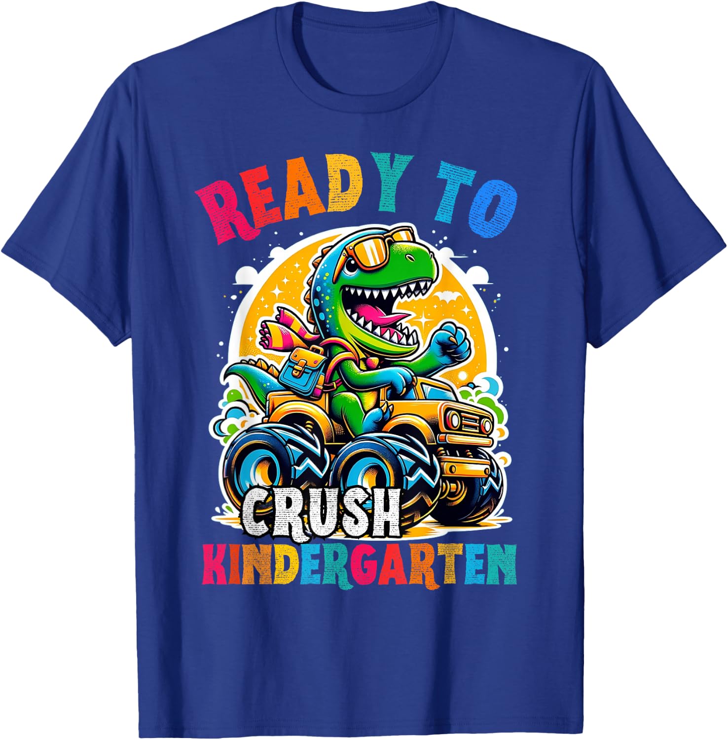 Monster Truck Dinosaur Kid Back to School crush Kindergarten T-Shirt - T-Shirt | Royal