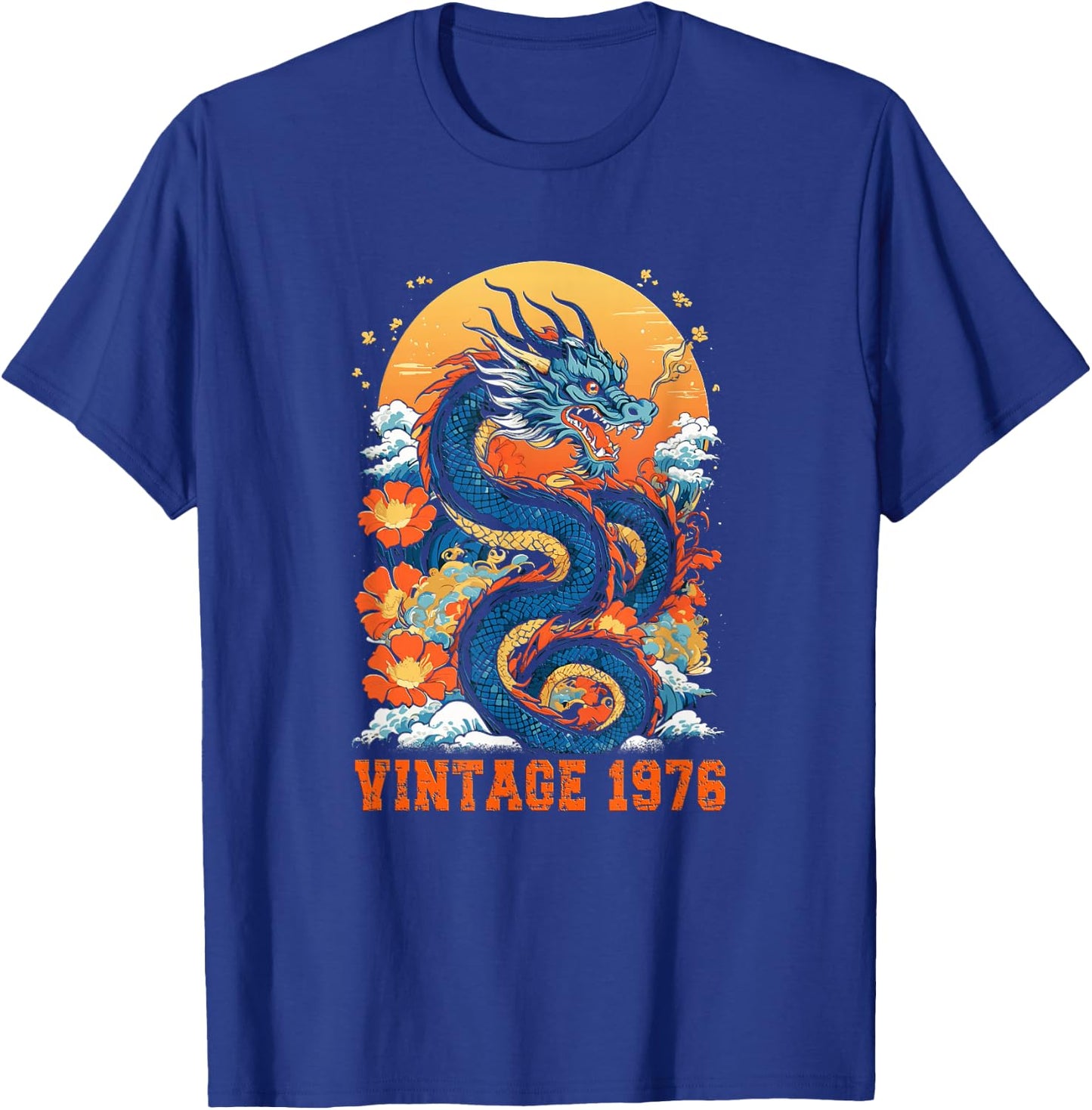 Vintage 1976 Classic Retro Dragon Graphic 48th Birthday Men T-Shirt - T-Shirt | Royal