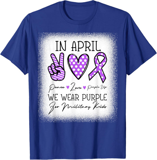 Peace Love Purple Up In April We Wear Purple Military Kids T-Shirt - T-Shirt | Royal