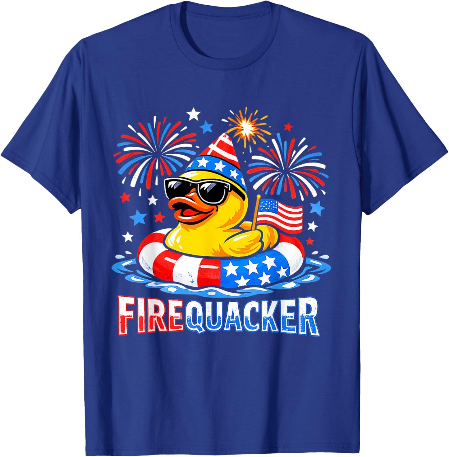 Firequacker Funny 4th of July Patriotic Duck Fireworks T-Shirt - T-Shirt | Royal