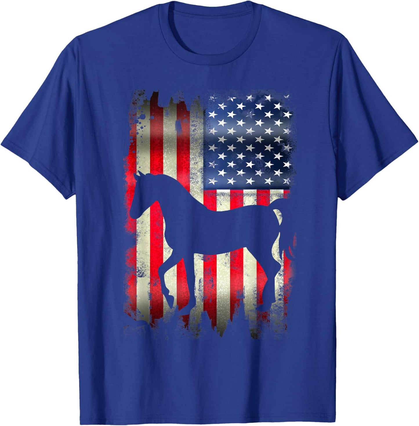 Horse USA American Flag 4th of July Patriotic Equestrian Women Kids Men T-Shirt - T-Shirt | Royal