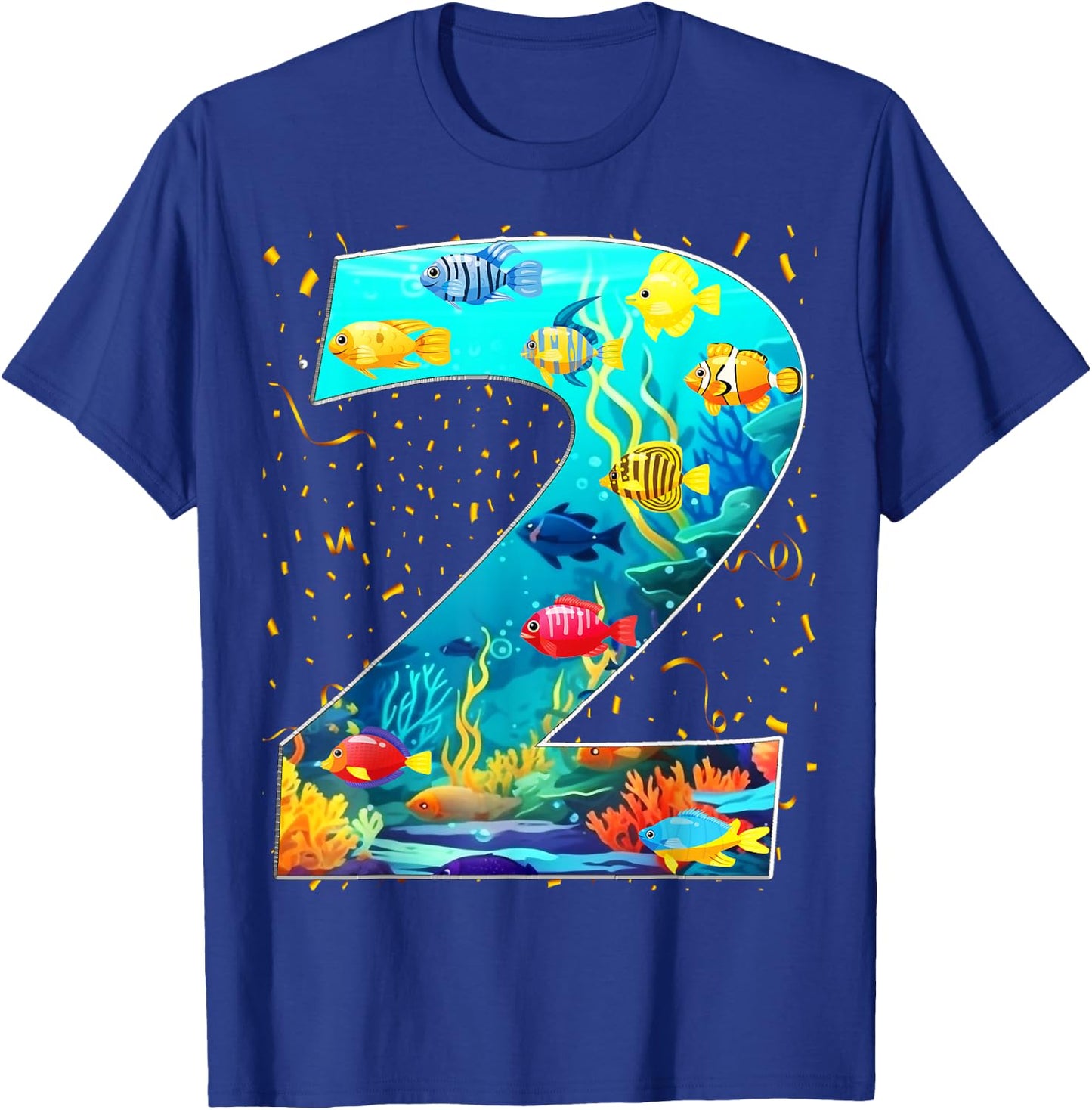 2nd Birthday Party 2 Year Old Sea Fish Aquarium Birthday Boy T-Shirt - T-Shirt | Royal