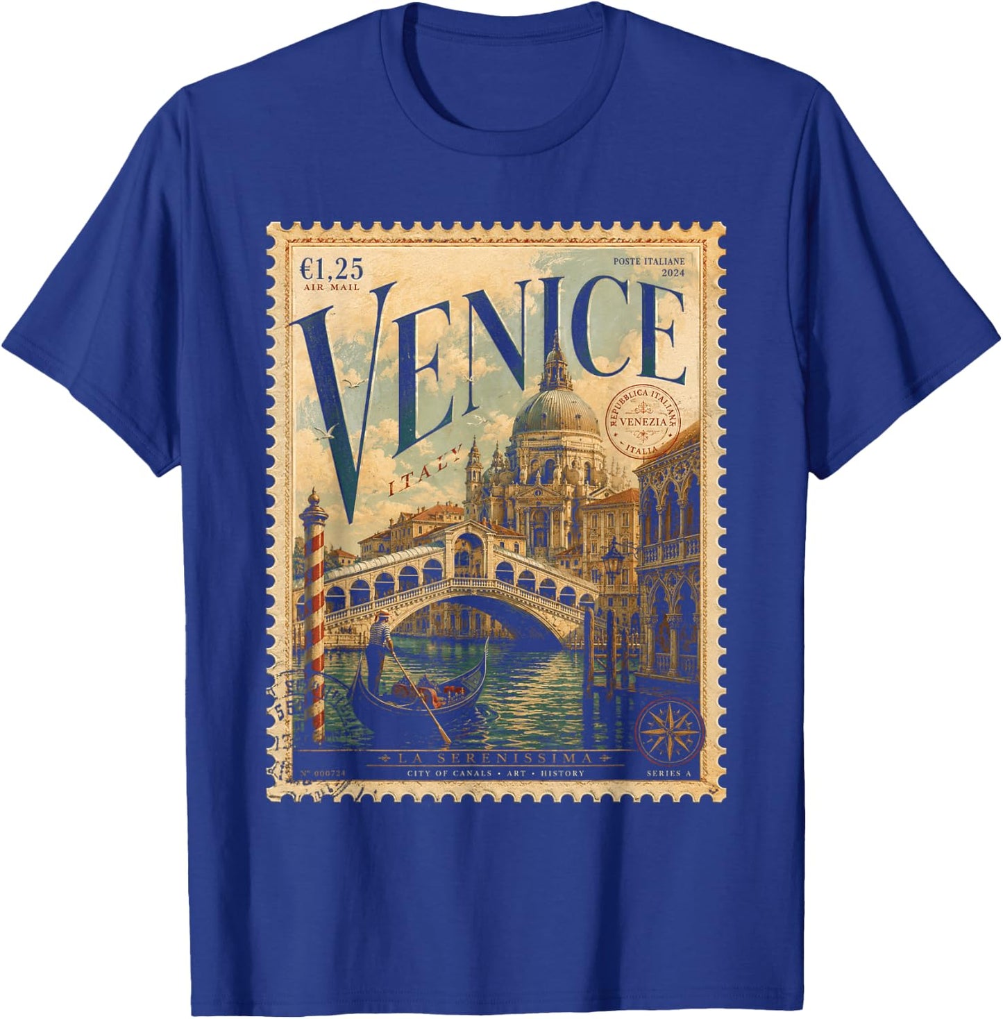 Vintage Venice Italy Travel Retro Postage Stamp Gondola T-Shirt - T-Shirt | Royal