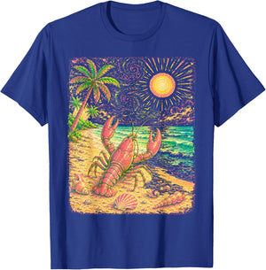 Lobster On The Beach Starry Night Van Gogh Summer Mode T-Shirt - T-Shirt | Royal