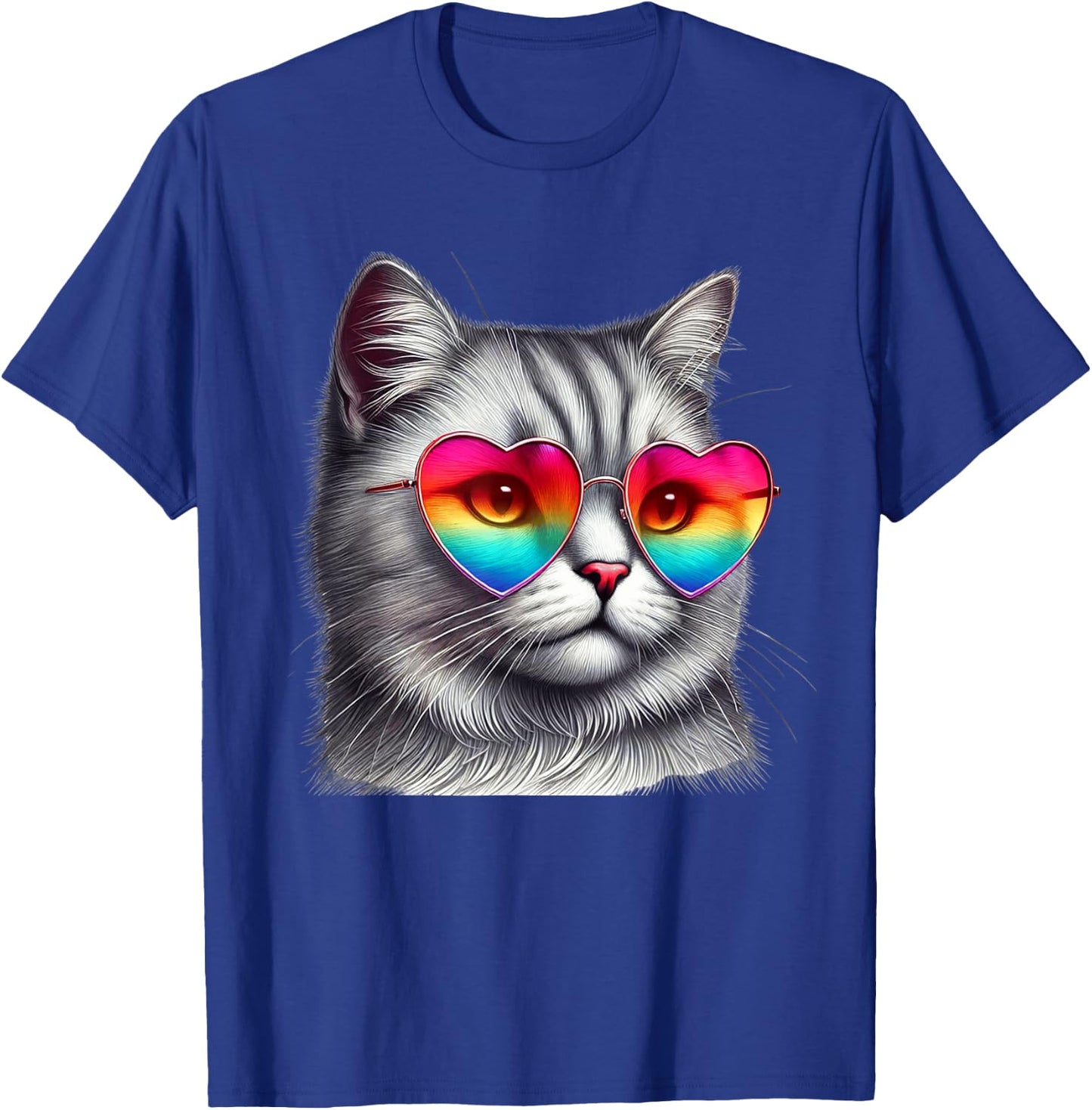 Cute Valentines Day Grey Cat Heart Sunglasses Women Men T-Shirt - T-Shirt | Royal