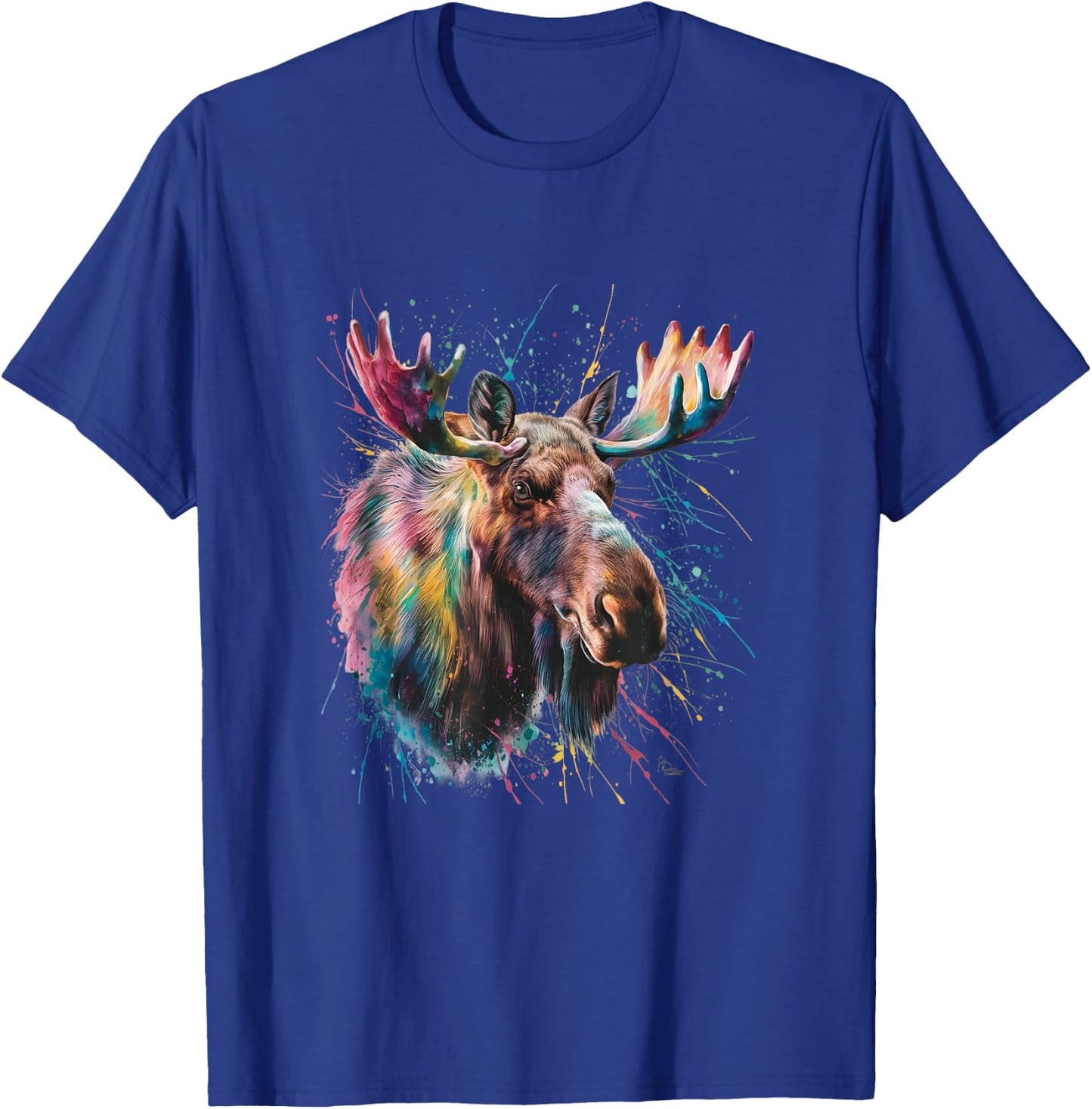 Moose Men Woman Colorful Watercolor Moose T-Shirt - T-Shirt | Royal