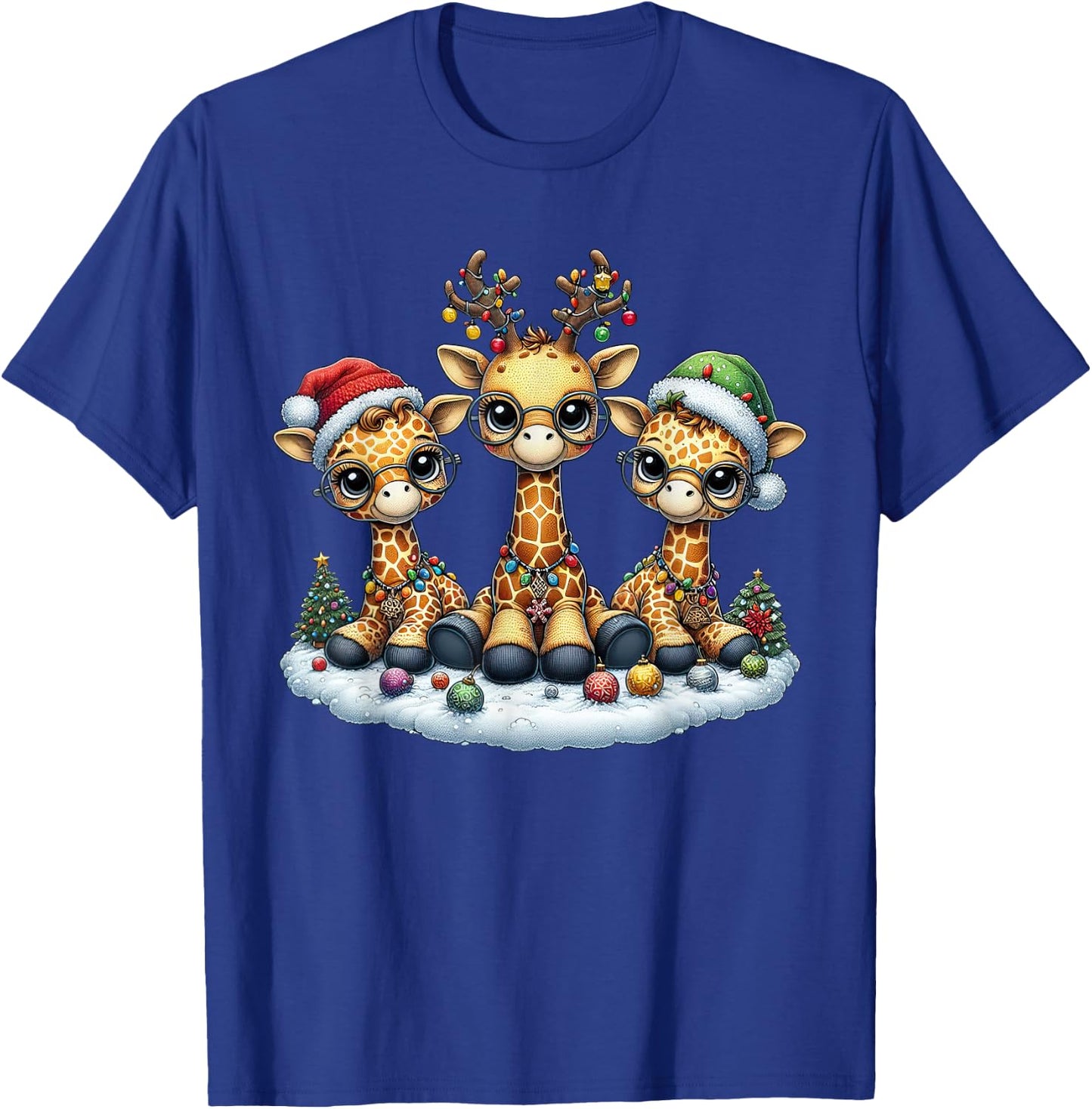 Cute Santa Reindeer Elf Giraffe Christmas Kids T-Shirt - T-Shirt | Royal