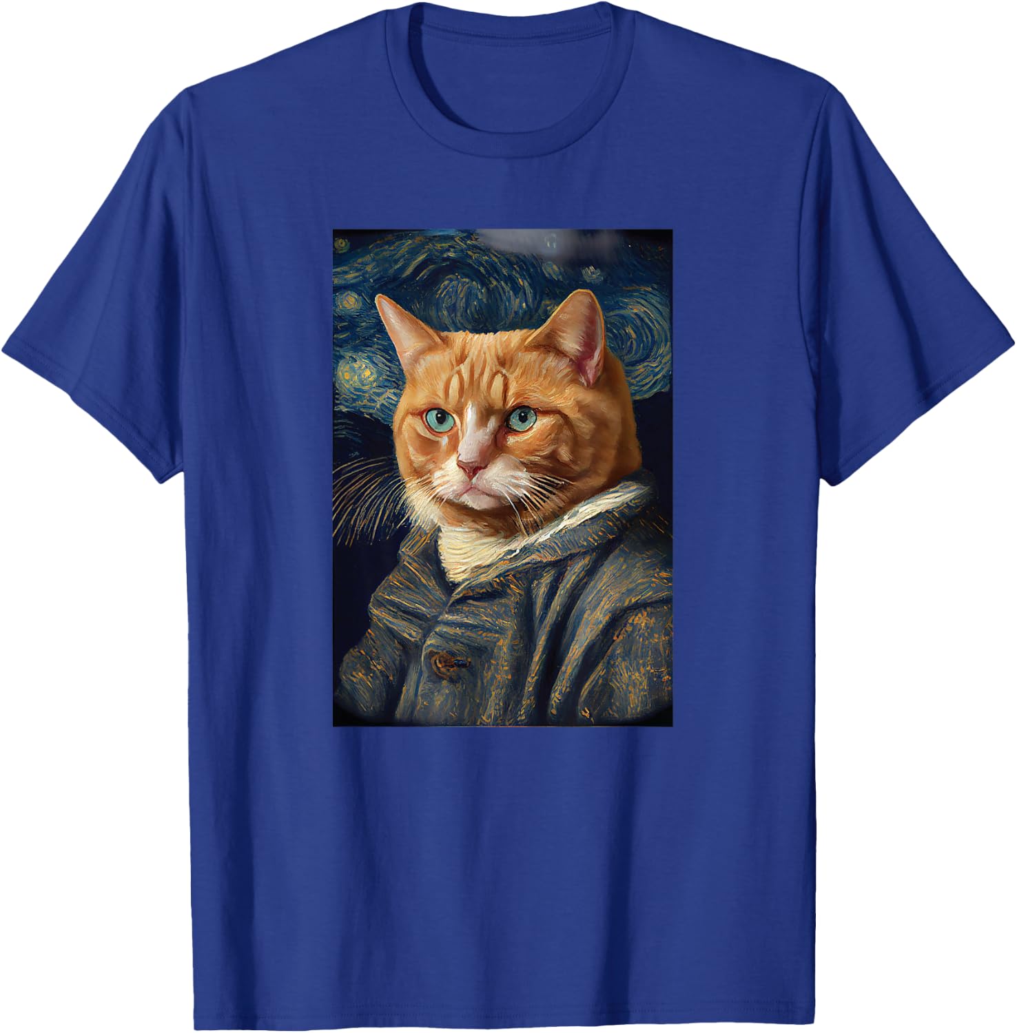 Funny Cat Art Painting Lover cats kitty kitten Starry Night T-Shirt - T-Shirt | Royal