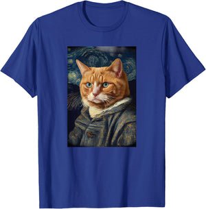 Funny Cat Art Painting Lover cats kitty kitten Starry Night T-Shirt - T-Shirt | Royal
