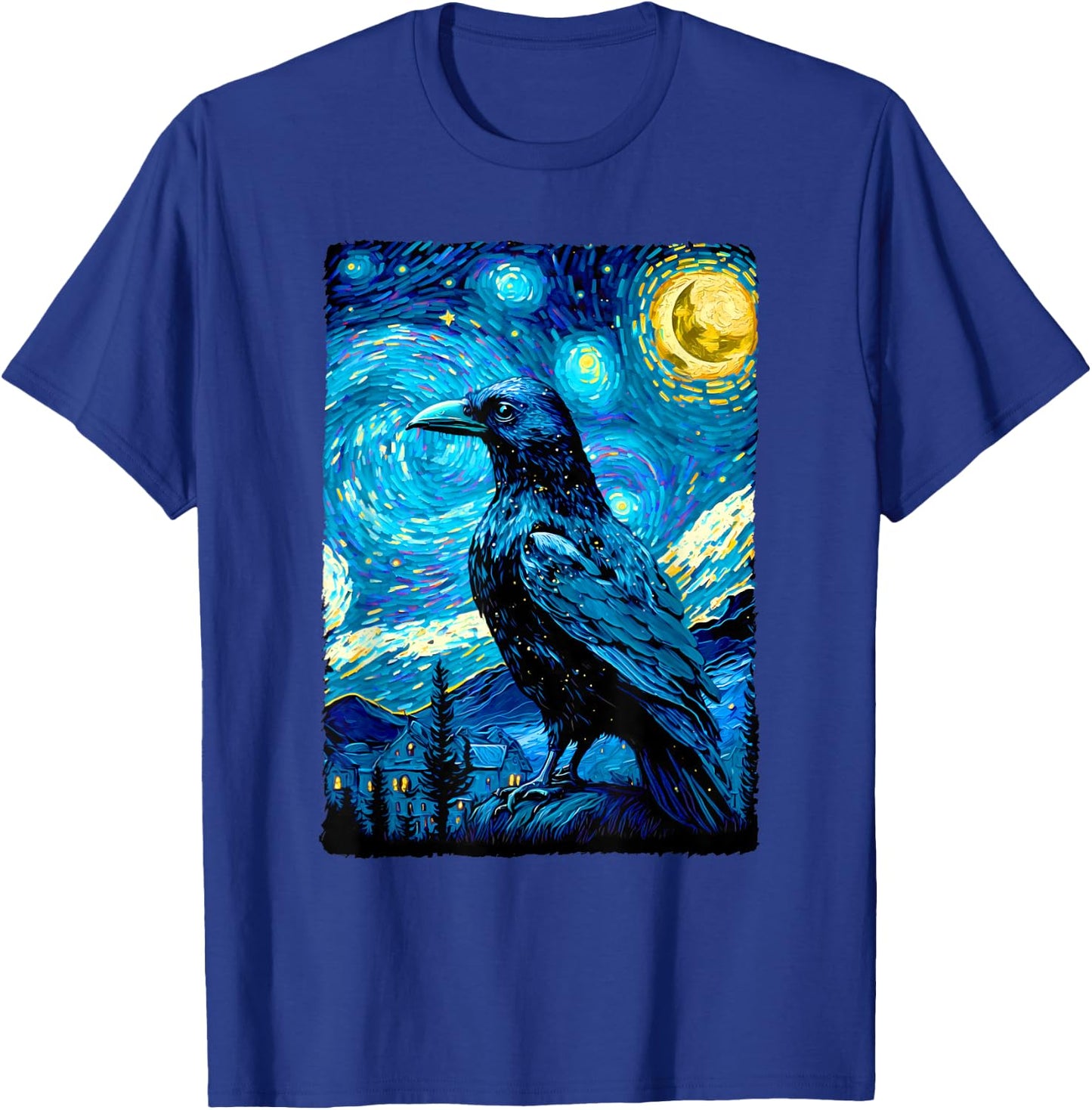 Crow Lover Raven Starry Night Style Painting, Van Gogh T-Shirt - T-Shirt | Royal