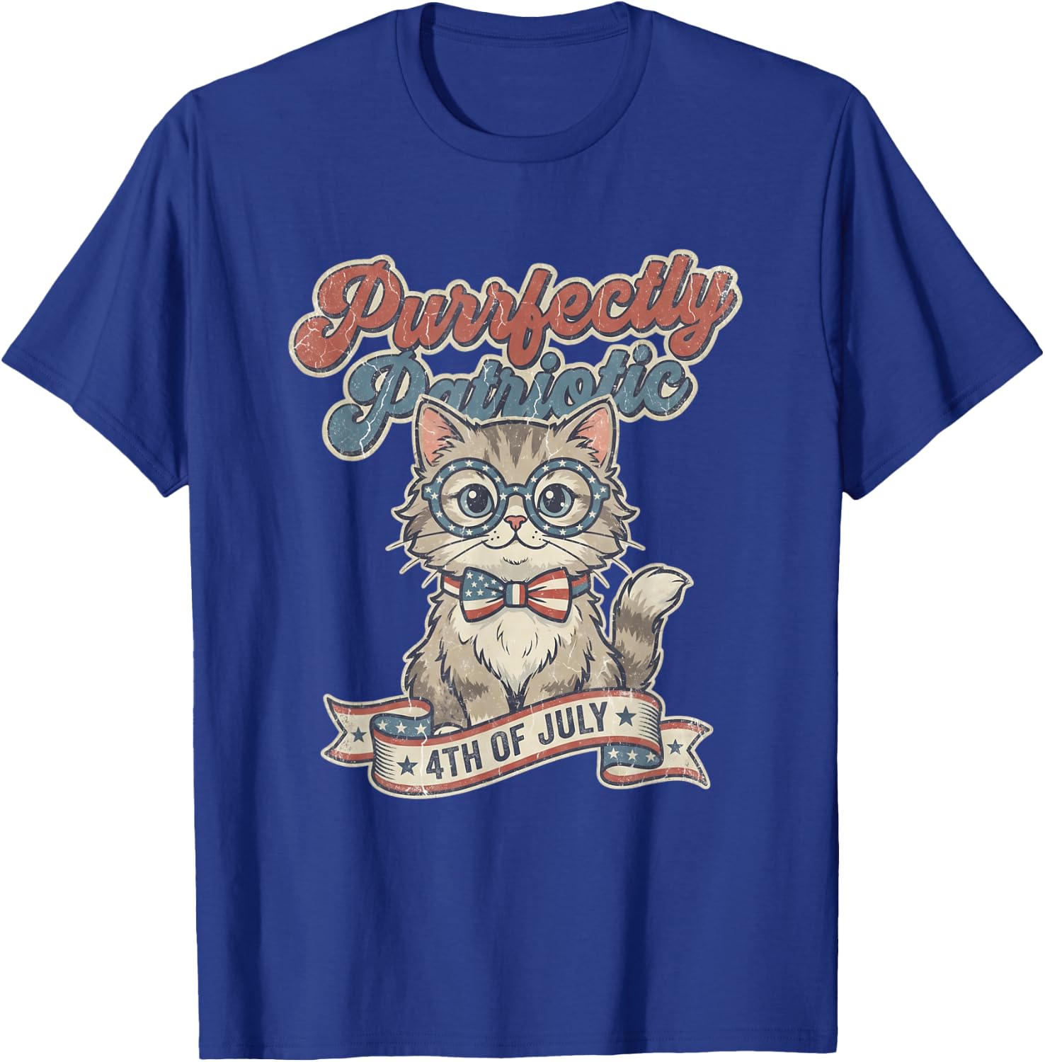 Purrfectly Patriotic Cat Vintage 4th of July T-Shirt - T-Shirt | Royal
