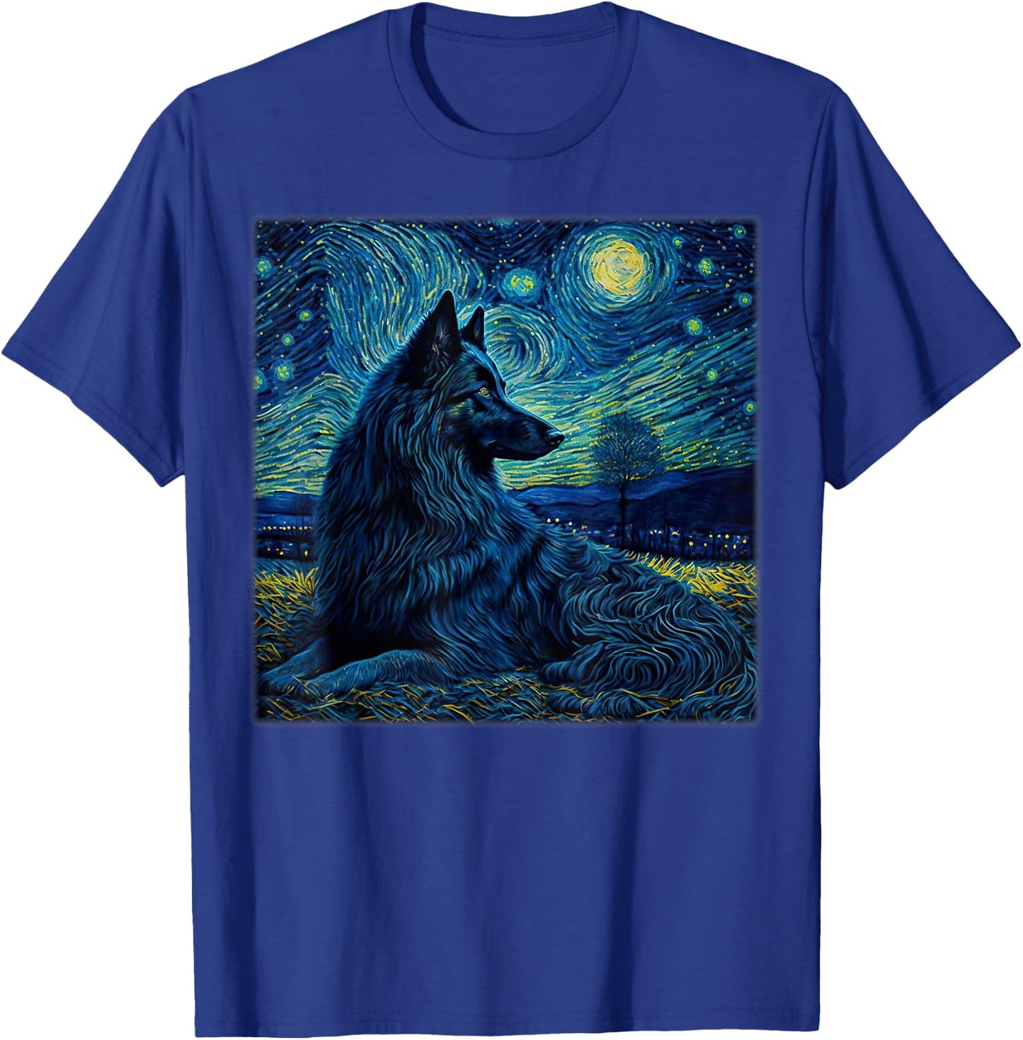 Surrealism Starry Night Belgian Shepherd Dog T-Shirt - T-Shirt | Royal
