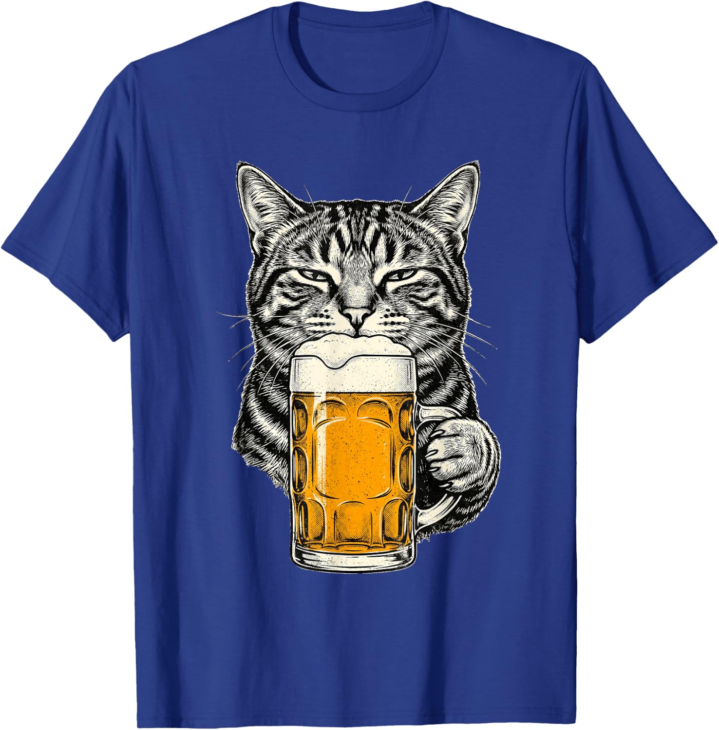 Cat Drinking Beer Funny Retro Vintage Tabby Cat Lover T-Shirt - T-Shirt | Royal