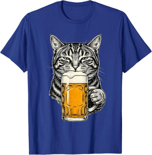 Cat Drinking Beer Funny Retro Vintage Tabby Cat Lover T-Shirt - T-Shirt | Royal