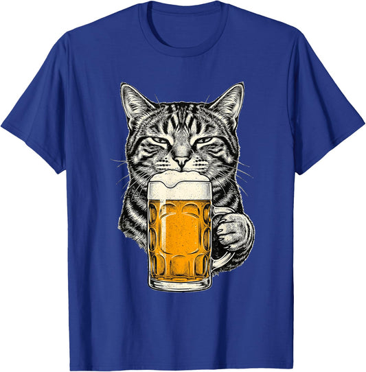 Cat Drinking Beer Funny Retro Vintage Tabby Cat Lover T-Shirt - T-Shirt | Royal