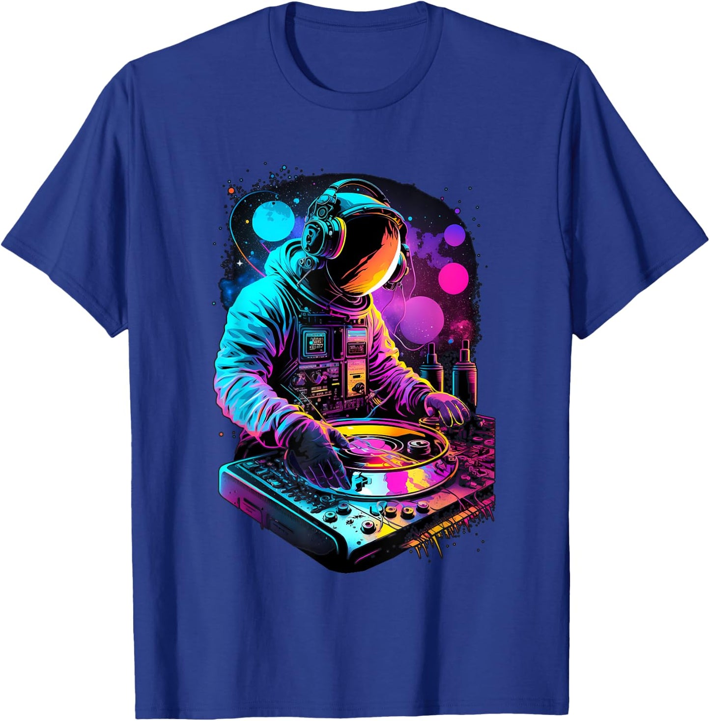 Astronaut DJ, Festival DJing EDM Psytrance Techno Retro , Black T-Shirt - T-Shirt | Royal