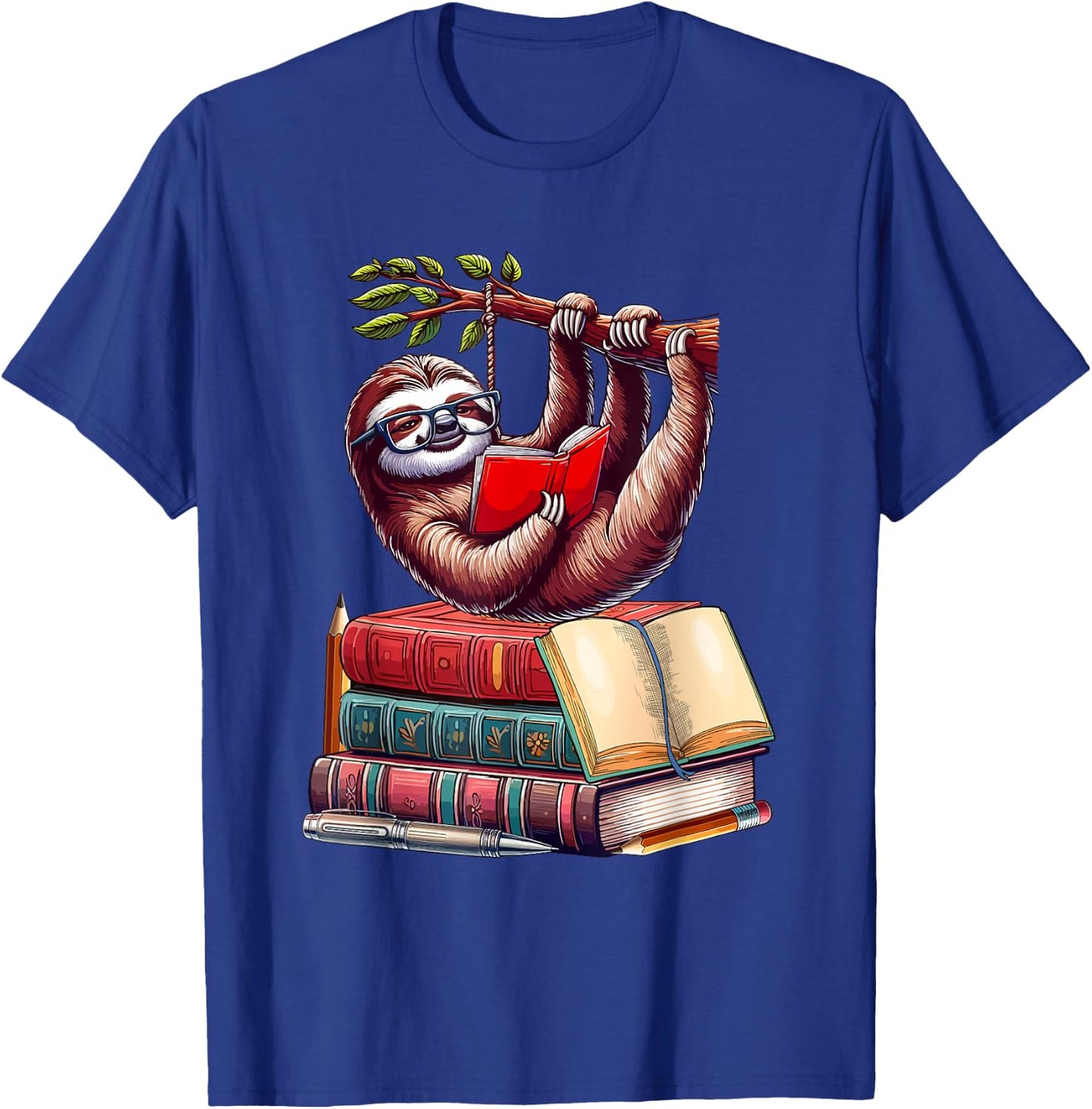 Sloth Reading Books Matching Bookworm Readers Librarian T-Shirt - T-Shirt | Royal