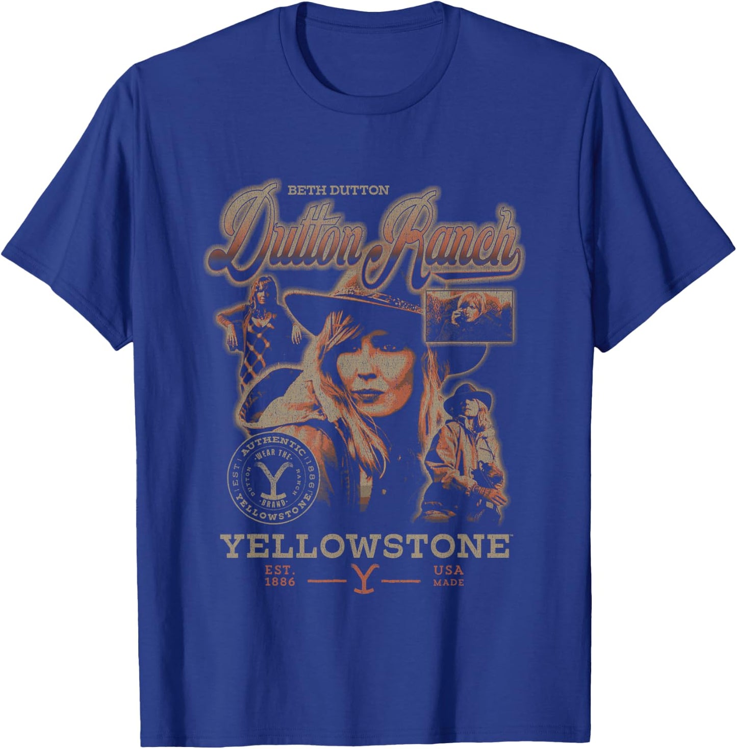Yellowstone Iconic Beth Dutton Distressed Big Chest Poster T-Shirt - T-Shirt | Royal