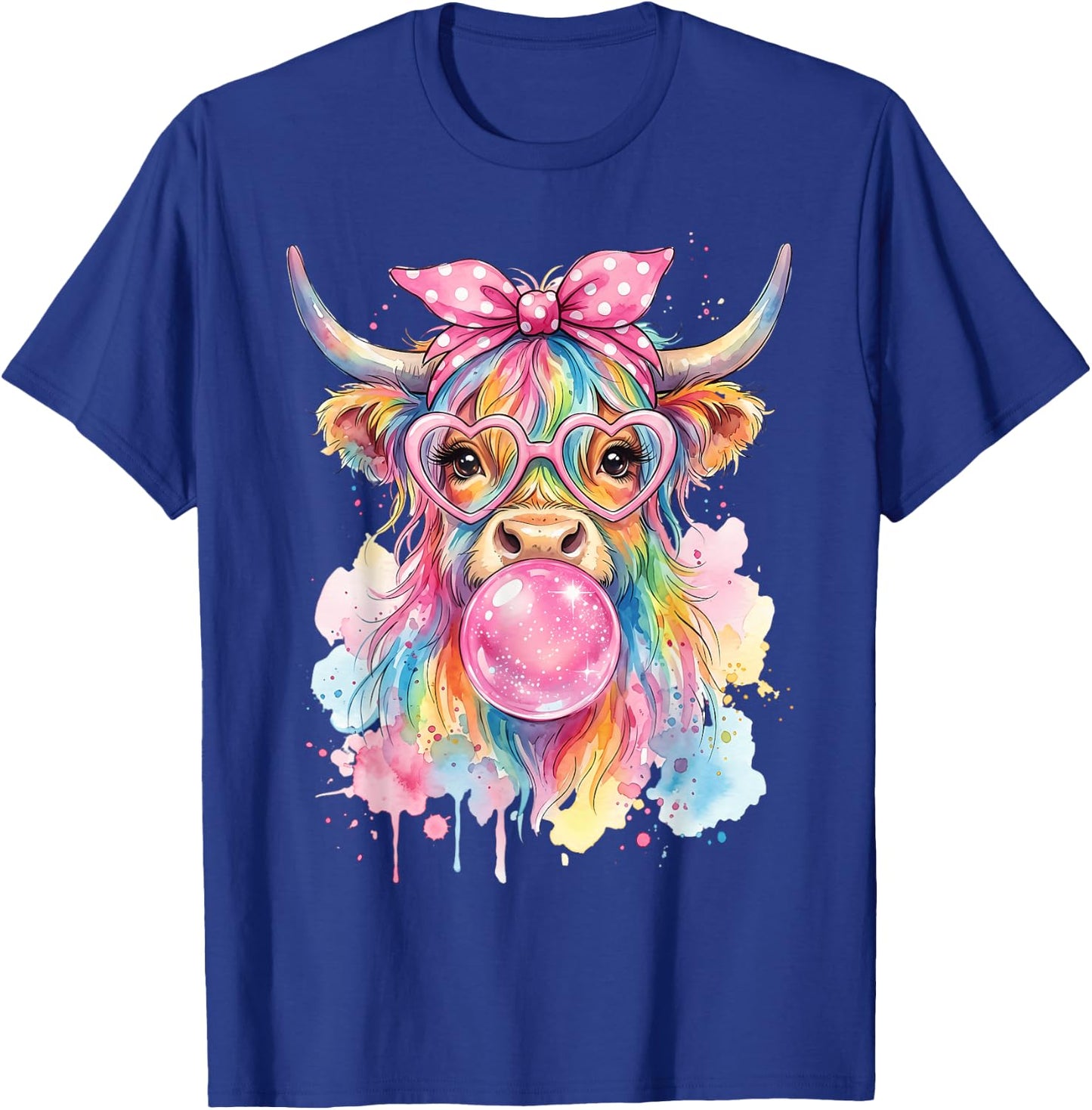 Highland Cow Blowing Bubblegum T-Shirt - T-Shirt | Royal