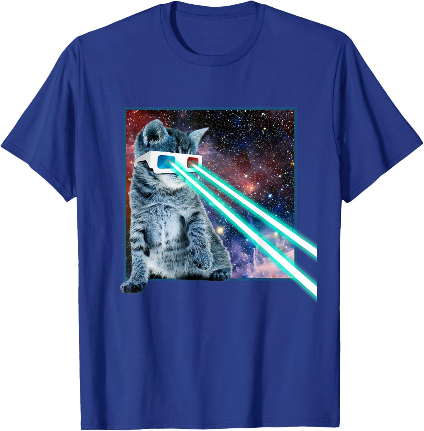 Laser Eyes Space Cat | Funny Kitty 3D Glasses Gift T-Shirt - T-Shirt | Royal