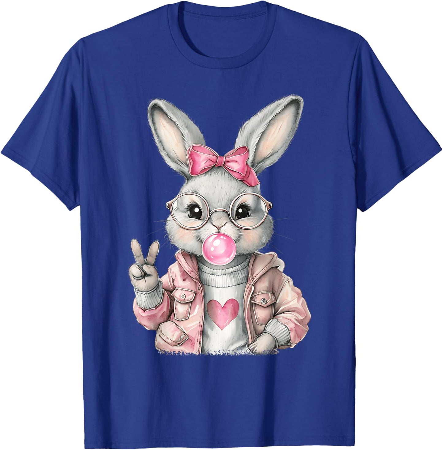 Rabbit Bunny Blowing Bubble Gum Easter Day Cute Girl Women T-Shirt - T-Shirt | Royal