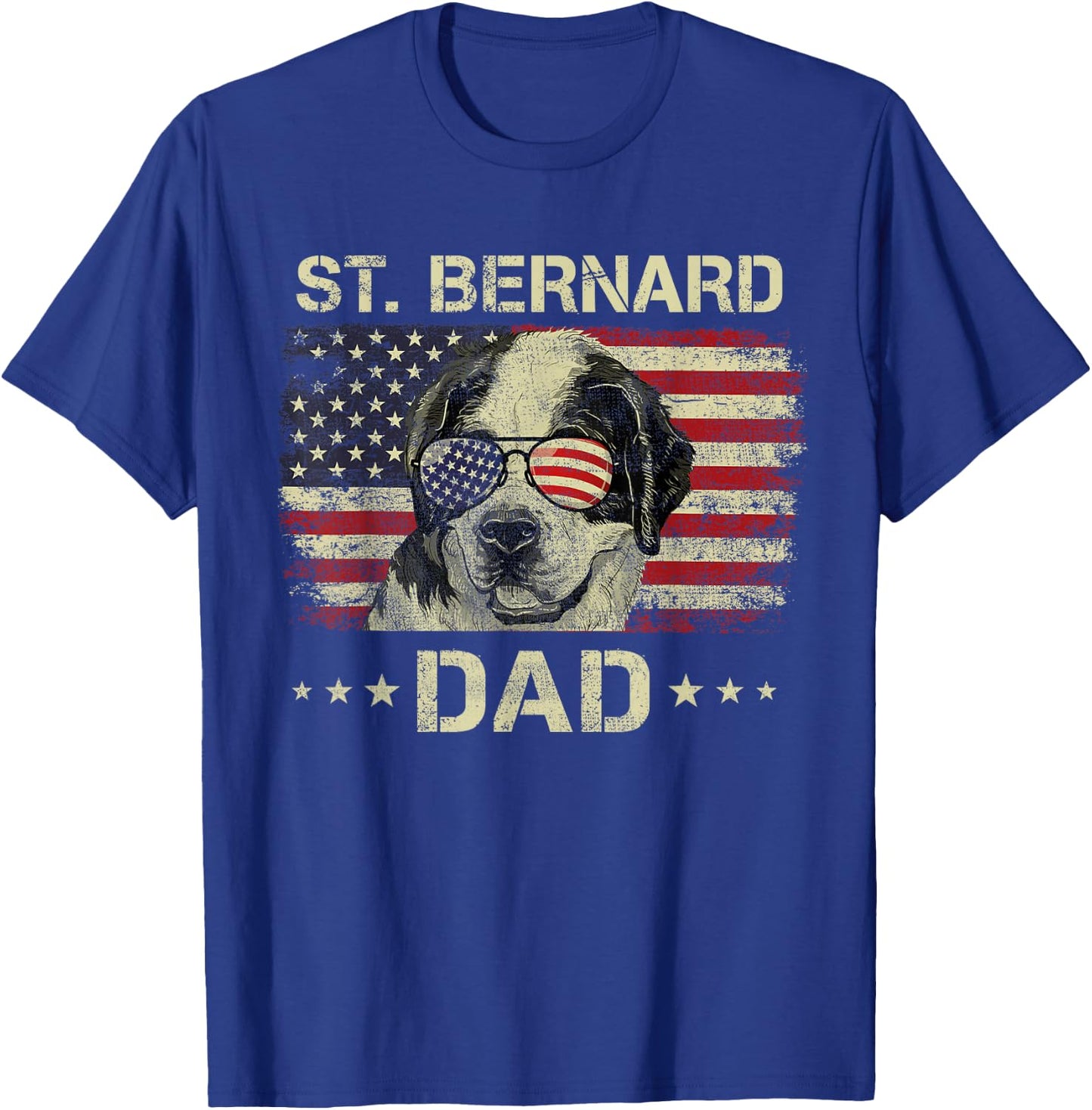 St Bernard Dad Dog Lovers American Flag 4th Of July T-Shirt - T-Shirt | Royal