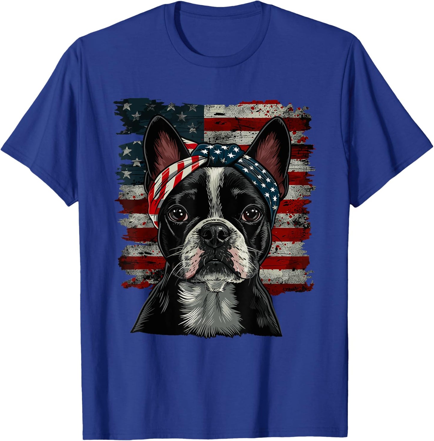 Boston Terrier Patriotic 4th Of July USA American Flag T-Shirt - T-Shirt | Royal