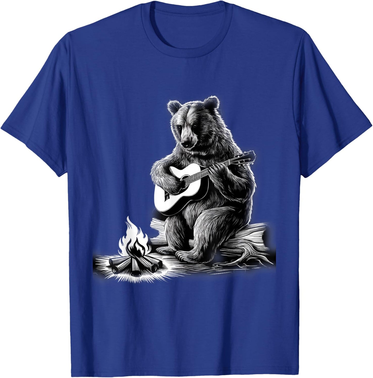 Bear Playing Guitar Rock on Campfire Bear T-Shirt - T-Shirt | Royal