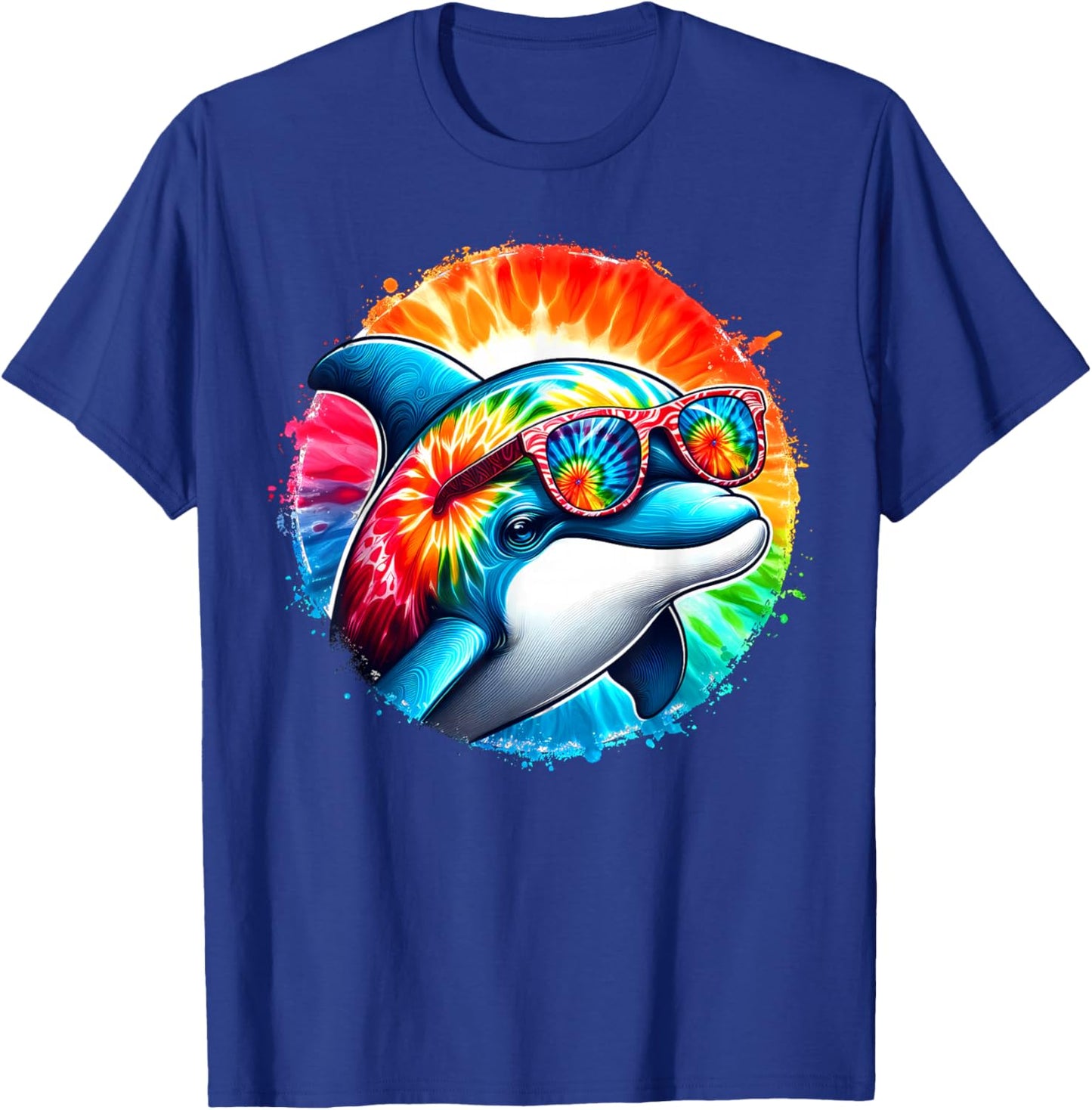 Cool Graphic Tie Dye Sunglasses Dolphin Illustration Art T-Shirt - T-Shirt | Royal