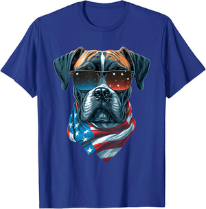 Boxer Dog With USA Sunglasses Patriotic For 4th Of July T-Shirt - T-Shirt | Royal
