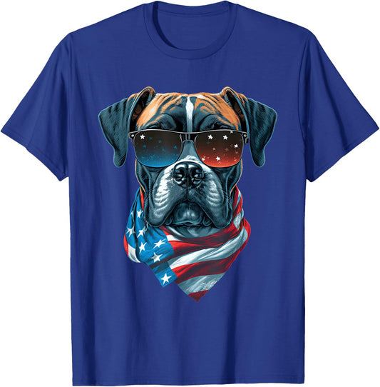Boxer Dog With USA Sunglasses Patriotic For 4th Of July T-Shirt - T-Shirt | Royal
