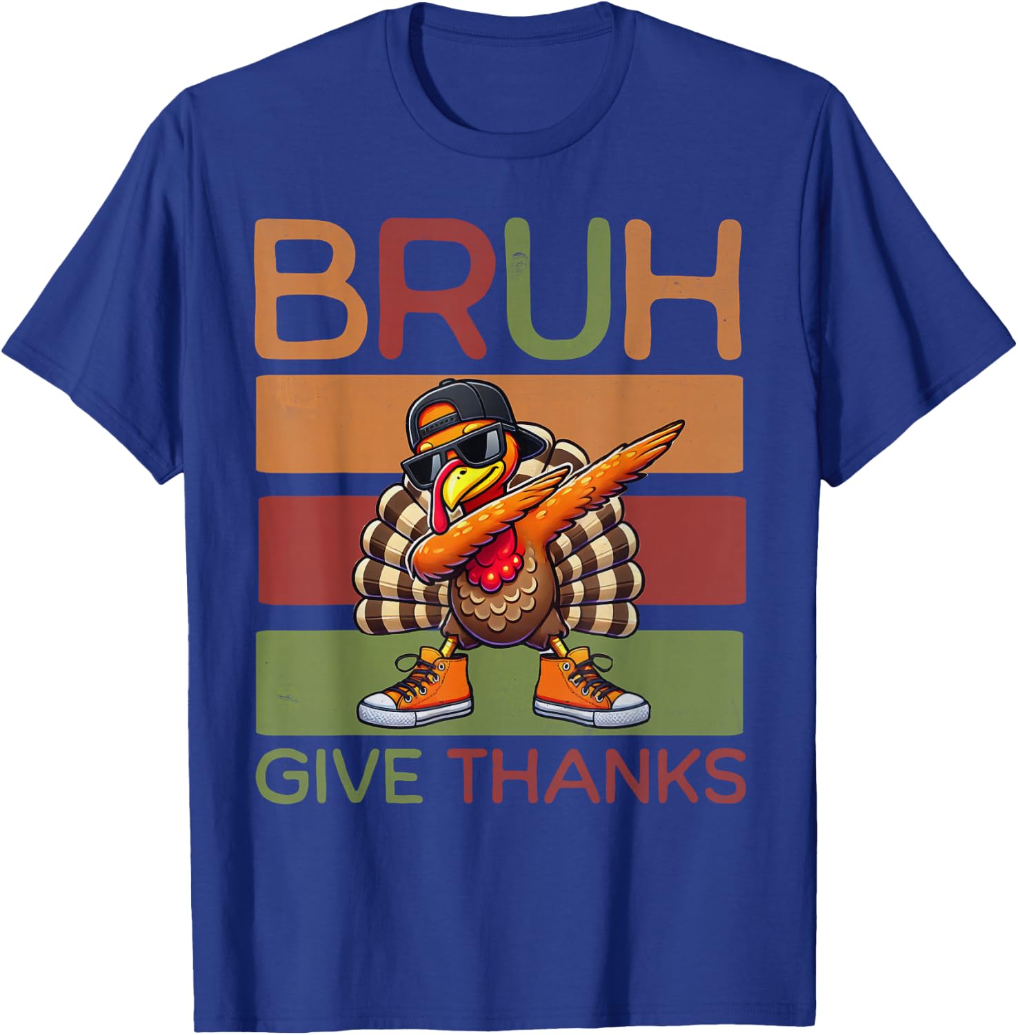 Bruh Give Thanks Retro Dabbing Turkey Thanksgiving Boys Kids T-Shirt - T-Shirt | Royal