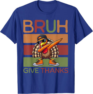 Bruh Give Thanks Retro Dabbing Turkey Thanksgiving Boys Kids T-Shirt - T-Shirt | Royal