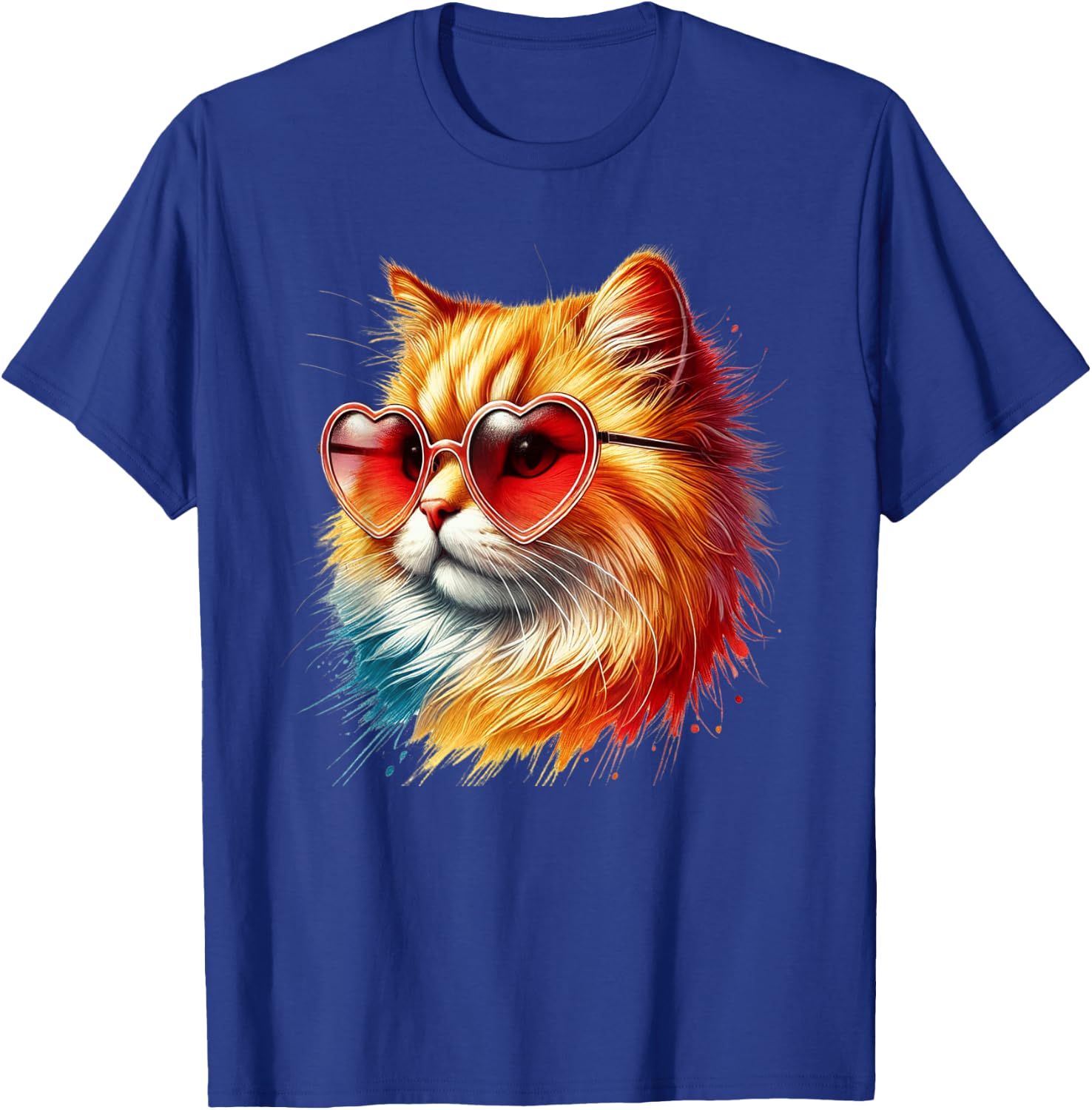 Cute Valentines Day Orange Cat Heart Sunglasses Women Men T-Shirt - T-Shirt | Royal