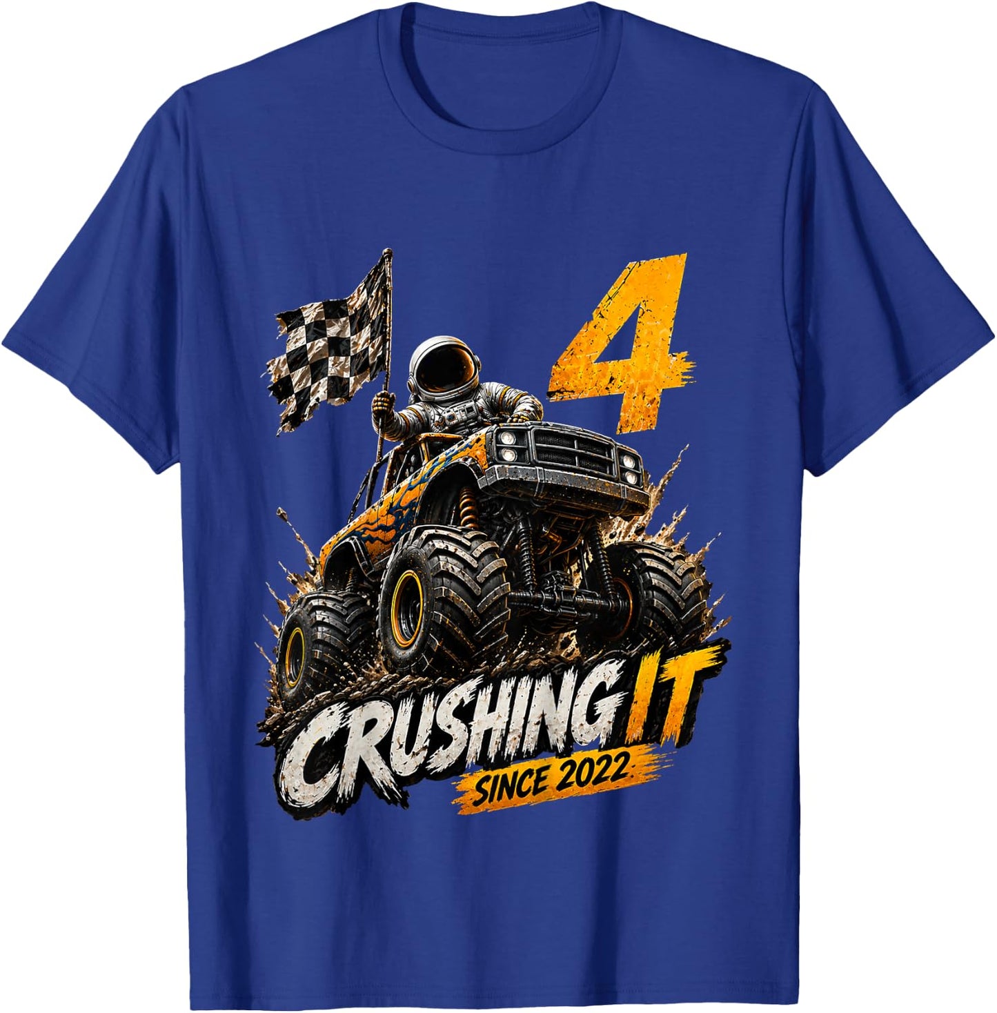 Kids 4th Birthday Monster Truck Astronaut 4 Year Old Boys Kids T-Shirt - T-Shirt | Royal