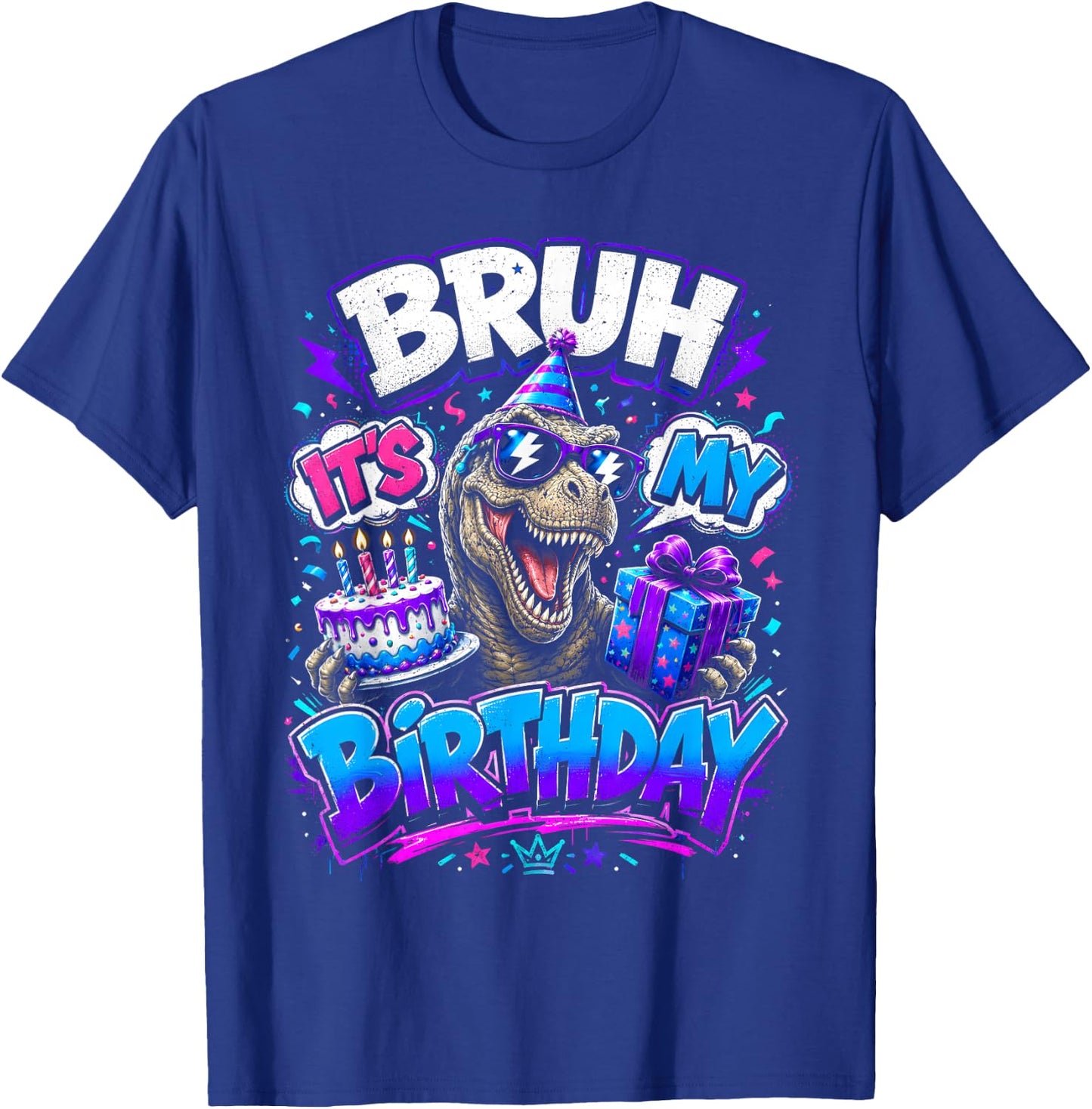 Bruh Its My Birthday Dinosaur T-rex Men Boy Kids Funny Party T-Shirt - T-Shirt | Royal