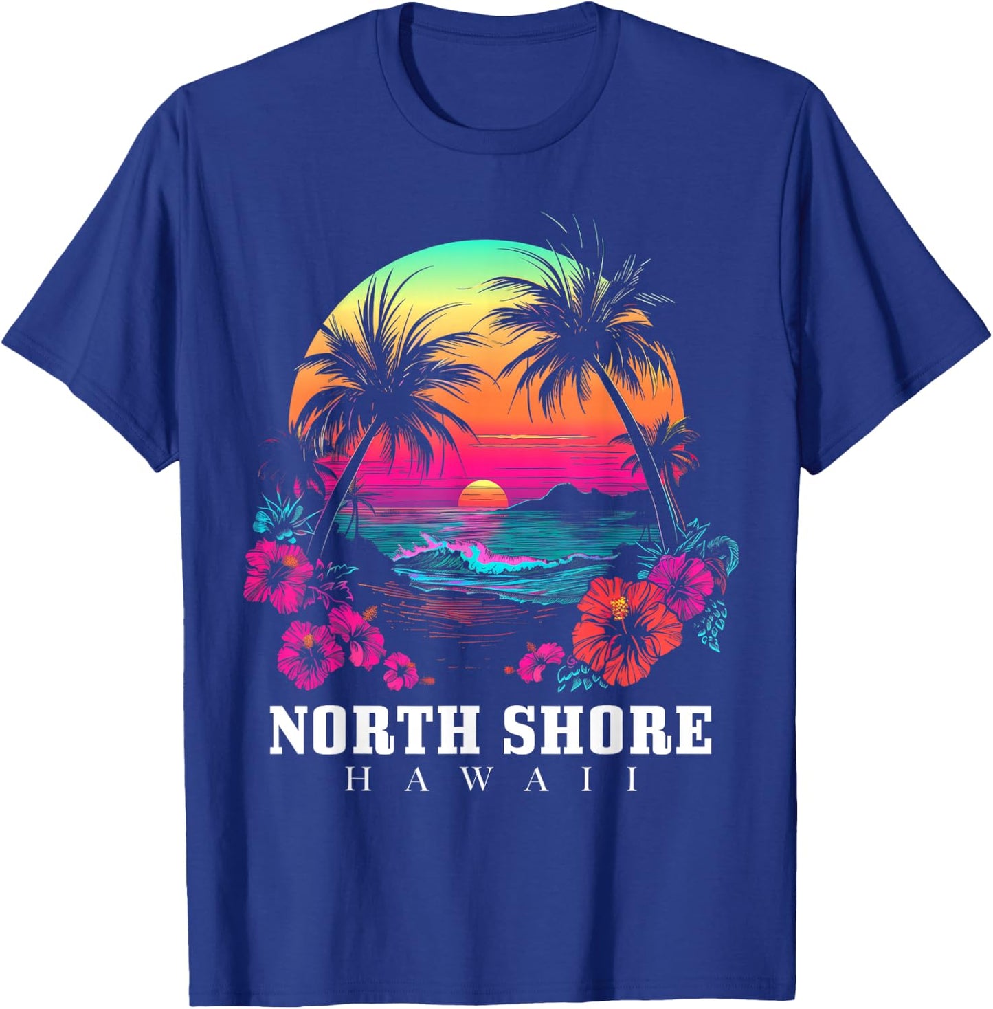 Surfer Souvenir North Shore Oahu Hawaii Hibiscus T-Shirt - T-Shirt | Royal