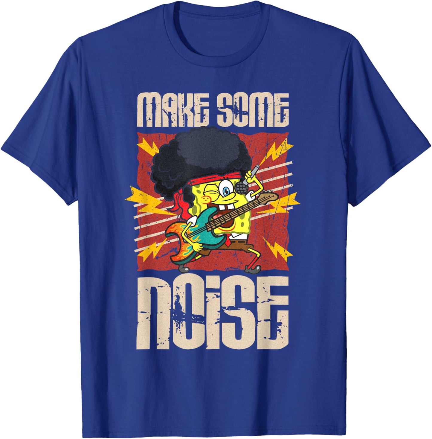 Mademark x SpongeBob SquarePants - SpongeBob Make Some Noise Rock and Roll Heavy Metal Retro T-Shirt - T-Shirt | Royal