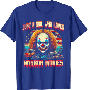 Vintage Just Girl Who Loves Horror Movies Clown Halloween T-Shirt - T-Shirt | Royal